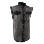 Milwaukee Leather MDM11683 Men’s Classic Beige/Black Button-Down Cut Off Frayed Sleeveless Casual Shirt - Image 7