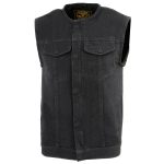 Milwaukee Leather MDM3001 Men’s ‘Covert’ Black Denim Collarless Club Style Motorcycle Biker Vest w/ Dual Closure - Image 5