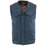 Milwaukee Leather MDM3001 Men’s ‘Covert’ Blue Denim Collarless Club Style Motorcycle Biker Vest w/ Dual Closure - Image 7