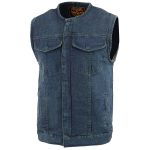 Milwaukee Leather MDM3001 Men’s ‘Covert’ Blue Denim Collarless Club Style Motorcycle Biker Vest w/ Dual Closure - Image 6