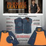 Milwaukee Leather MDM3001 Men’s ‘Covert’ Blue Denim Collarless Club Style Motorcycle Biker Vest w/ Dual Closure - Image 2