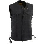 Milwaukee Leather MDM3002 Men’s ‘Covert’ Black Denim Club Style Vest with Side Lace Adjustment