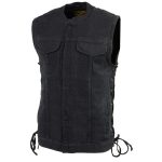 Milwaukee Leather MDM3002 Men’s ‘Covert’ Black Denim Club Style Vest with Side Lace Adjustment - Image 6