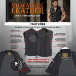 Milwaukee Leather MDM3002 Men’s ‘Covert’ Black Denim Club Style Vest with Side Lace Adjustment - Image 2