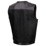 Milwaukee Leather MDM3003 Men’s ‘Brute’ Concealed Snap Black Denim and Black Leather Club Style Vest w/ Hidden Zipper - Image 8