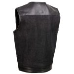 Milwaukee Leather MDM3003 Men’s ‘Brute’ Concealed Snap Black Denim and Black Leather Club Style Vest w/ Hidden Zipper - Image 7