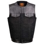 Milwaukee Leather MDM3003 Men’s ‘Brute’ Concealed Snap Black Denim and Black Leather Club Style Vest w/ Hidden Zipper - Image 10