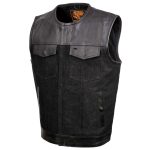 Milwaukee Leather MDM3003 Men’s ‘Brute’ Concealed Snap Black Denim and Black Leather Club Style Vest w/ Hidden Zipper - Image 9
