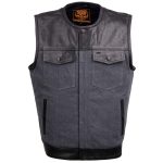 Milwaukee Leather MDM3005 Men’s Brute Grey Denim w/ Black Perforated Leather Club Style Vest w/ Hidden Dual Closure - Image 12