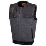 Milwaukee Leather MDM3005 Men’s Brute Grey Denim w/ Black Perforated Leather Club Style Vest w/ Hidden Dual Closure - Image 11