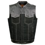 Milwaukee Leather MDM3006 Men’s ‘Brute’ Black Denim and Black Leather Club Style Vest w/ Hidden Dual Closure - Image 11