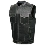 Milwaukee Leather MDM3006 Men’s ‘Brute’ Black Denim and Black Leather Club Style Vest w/ Hidden Dual Closure - Image 10