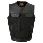 Milwaukee Leather MDM3008 Men’s ‘Brute’ Black Perforated Leather and Denim Club Style Vest w/ Hidden Dual Closure - Image 10