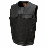 Milwaukee Leather MDM3008 Men’s ‘Brute’ Black Perforated Leather and Denim Club Style Vest w/ Hidden Dual Closure - Image 11