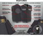 Milwaukee Leather MDM3010 Men’s Black Denim Club Style Biker Vest with Leather Trim and Hidden Zipper - Image 2