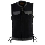 Milwaukee Leather MDM3011 Men’s Black ‘Hidden Zipper’ Side Lace Motorcycle Rider Denim Vest w/ Leather Trim - Image 8