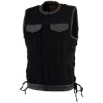 Milwaukee Leather MDM3011 Men’s Black ‘Hidden Zipper’ Side Lace Motorcycle Rider Denim Vest w/ Leather Trim - Image 6
