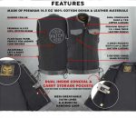 Milwaukee Leather MDM3011 Men’s Black ‘Hidden Zipper’ Side Lace Motorcycle Rider Denim Vest w/ Leather Trim - Image 2