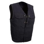 Milwaukee Leather MDM3012 Men’s ‘Brute’ Black Denim Club Style V-Neck Motorcycle Vest w/ Dual Closure