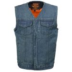 Milwaukee Leather MDM3012 Men’s ‘Brute’ Concealed Snap Blue Denim V-Neck Club Style Vest w/ Hidden Zipper - Image 12