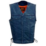 Milwaukee Leather MDM3013 Men’s ‘Brute’ Concealed Snap Blue Denim V-Neck Side Lace Club Style Vest w/Hidden Zipper - Image 11