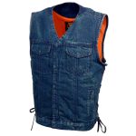 Milwaukee Leather MDM3013 Men’s ‘Brute’ Concealed Snap Blue Denim V-Neck Side Lace Club Style Vest w/Hidden Zipper - Image 10