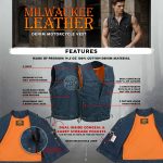 Milwaukee Leather MDM3013 Men’s ‘Brute’ Concealed Snap Blue Denim V-Neck Side Lace Club Style Vest w/Hidden Zipper - Image 2