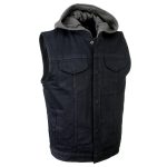 Milwaukee Leather MDM3015 Men’s ‘Rustic’ Black Denim Motorcycle Riding Vest with Hoodie
