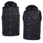 Milwaukee Leather MDM3020 Men’s Black Denim ‘5-in-1’ Club Style Vest with Removable Hoodie - Image 13