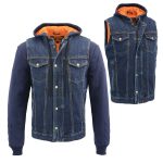 Milwaukee Leather MDM3020 Men’s Blue Denim ‘5-in-1’ Club Style Vest with Removable Hoodie