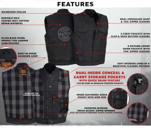 Milwaukee Leather MDM3025 Men’s Black Waxy Coated Denim Club Style Motorcycle Rider Vest w/ Shirt Collar w/ Shirt Collar - Image 2