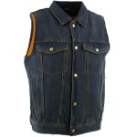 Milwaukee Leather Men’s Outrider Blue Denim Motorcycle Rider Vest with Shirt Collar – MDM3080