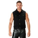 Milwaukee Leather Men’s Outrider Black Denim Motorcycle Rider Vest with Shirt Collar – MDM3081 - Image 7