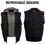 Milwaukee Leather Men’s Rustic Black Denim Motorcycle Riding Vest with Removable Hoodie – MDM3082 - Image 4
