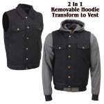 Milwaukee Leather Men’s s Black Denim Club Style Motorcycle Vest w/ Removable Hoodie – MDM3083 - Image 6
