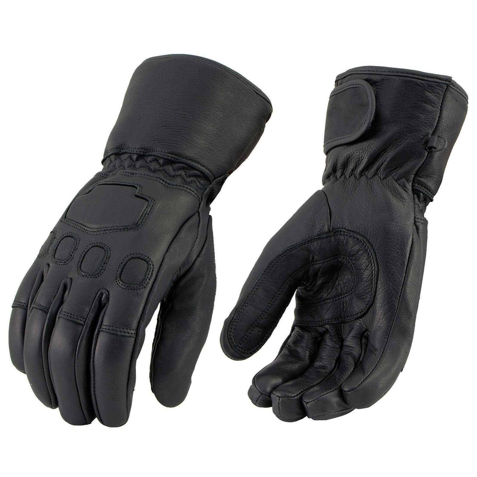 Milwaukee Leather MG7534 Men’s Black Deerskin Gauntlet Motorcycle Gloves w/ Wrist Strap & Cinch Closure