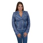 Milwaukee Leather Women’s Maiden Royal Blue Premium Sheepskin Motorcycle Fashion Leather Jacket SFL2840 - Image 4