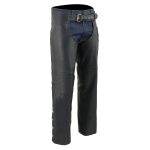 Milwaukee Leather Men’s Black Premium Leather Fully Lined Motorcycle Chaps w/ Front Coin Pocket ML1115
