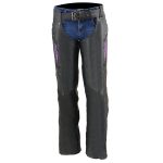 Milwaukee Leather Women’s Classic Black Premium Leather Motorcycle Chaps w/ Purple Wing Embroidery-ML1179 - Image 6