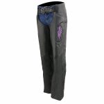 Milwaukee Leather Women’s Classic Black Premium Leather Motorcycle Chaps w/ Purple Wing Embroidery-ML1179 - Image 5