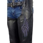 Milwaukee Leather ML1180 Women’s Black Leather Chaps with Reflective Wing Detail - Image 5