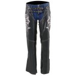Milwaukee Leather Chaps for Women Black and Pink Low-Rise Waist- Double Buckle Reflective Embroidery Motorcycle Chap- ML1187 - Image 8