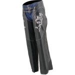 Milwaukee Leather Chaps for Women Black and Pink Low-Rise Waist- Double Buckle Reflective Embroidery Motorcycle Chap- ML1187 - Image 7