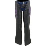 Milwaukee Leather Chaps for Women Black and Purple Low-Rise Waist- Double Buckle Reflective Embroidery Motorcycle Chap- ML1187 - Image 10