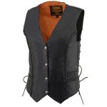 Milwaukee Leather ML1255 Women’s Black Braided Premium Leather Side Lace Motorcycle Rider Vest - Image 6