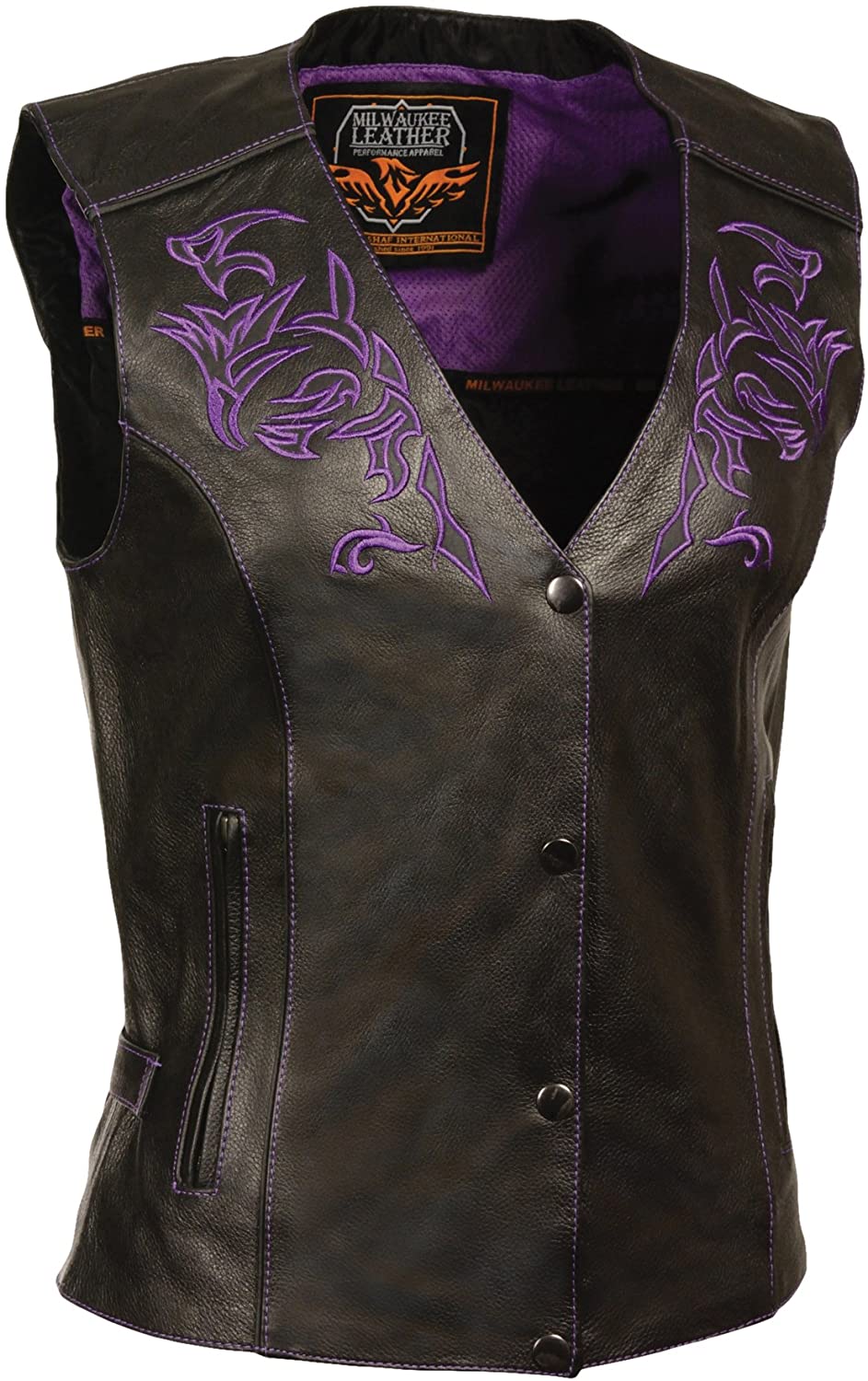Milwaukee Leather ML1293 Women’s Black and Purple ‘Wing Studded’ Leather Vest