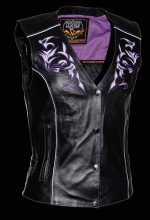 Milwaukee Leather ML1293 Women’s Black and Purple ‘Wing Studded’ Leather Vest - Image 4