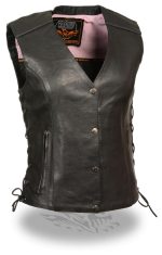 Milwaukee Leather ML1293 Women’s Black and Pink ‘Wing Studded’ Leather Vest - Image 2