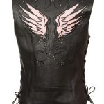 Milwaukee Leather ML1293 Women’s Black and Pink ‘Wing Studded’ Leather Vest