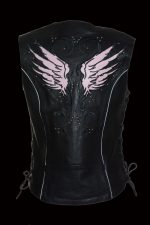 Milwaukee Leather ML1293 Women’s Black and Pink ‘Wing Studded’ Leather Vest - Image 3